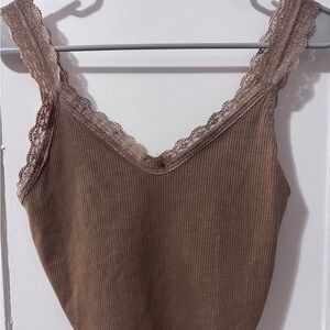 American Eagle Outfitters Brown Ribbed Lace Tank